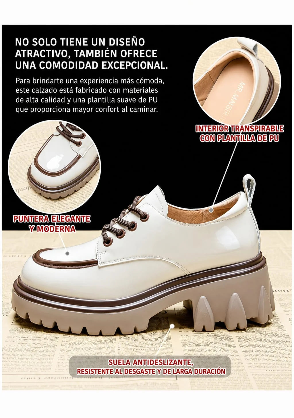 👑Zapato Oxford Glam Step con suela tractor ultra cómoda💋